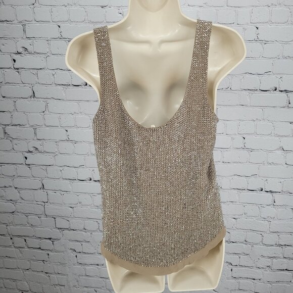 Renzo + Kai Brown 100% Silk Heavy Beaded Hook & Eye Lined Tank Top Size Small S - Picture 2 of 14